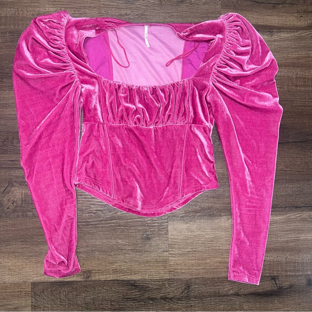 Free People Hold Me Velvet Pink LongSleeve Top